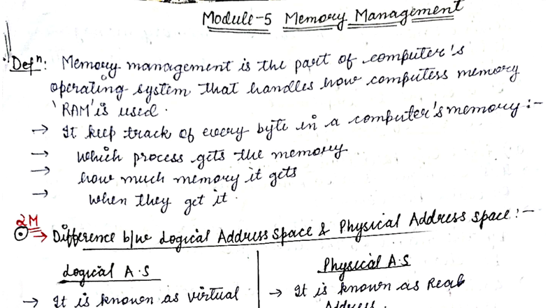 Ch5 - OS Notes: Memory Management Techniques and Concepts - Studocu