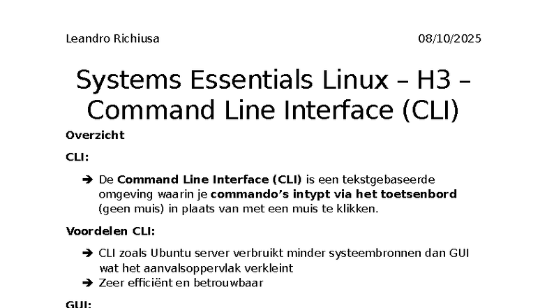 Systems Essentials Linux H3: Command Line Interface (CLI) Overview ...