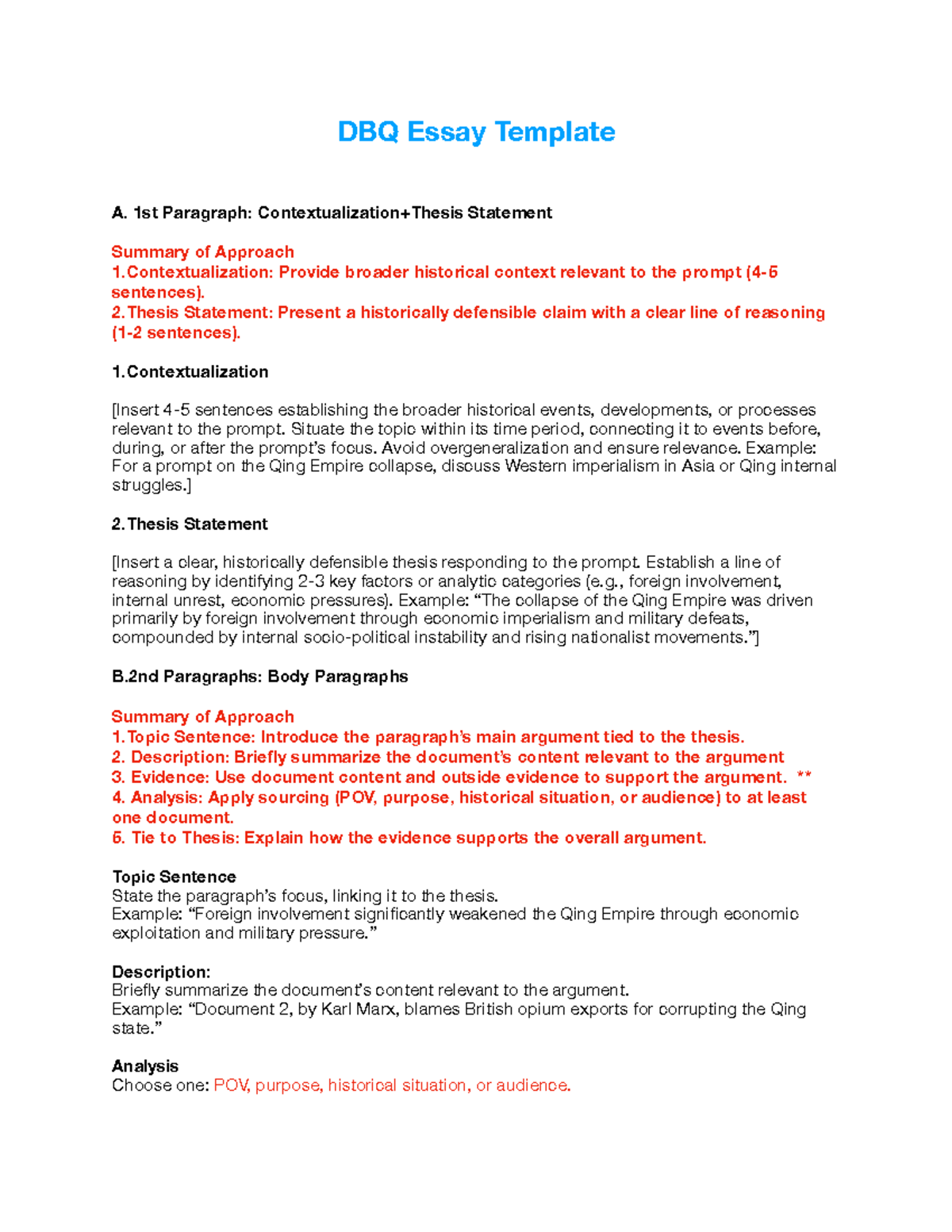 DBQ Essay Template A: Structuring Your Argument Effectively - Studocu