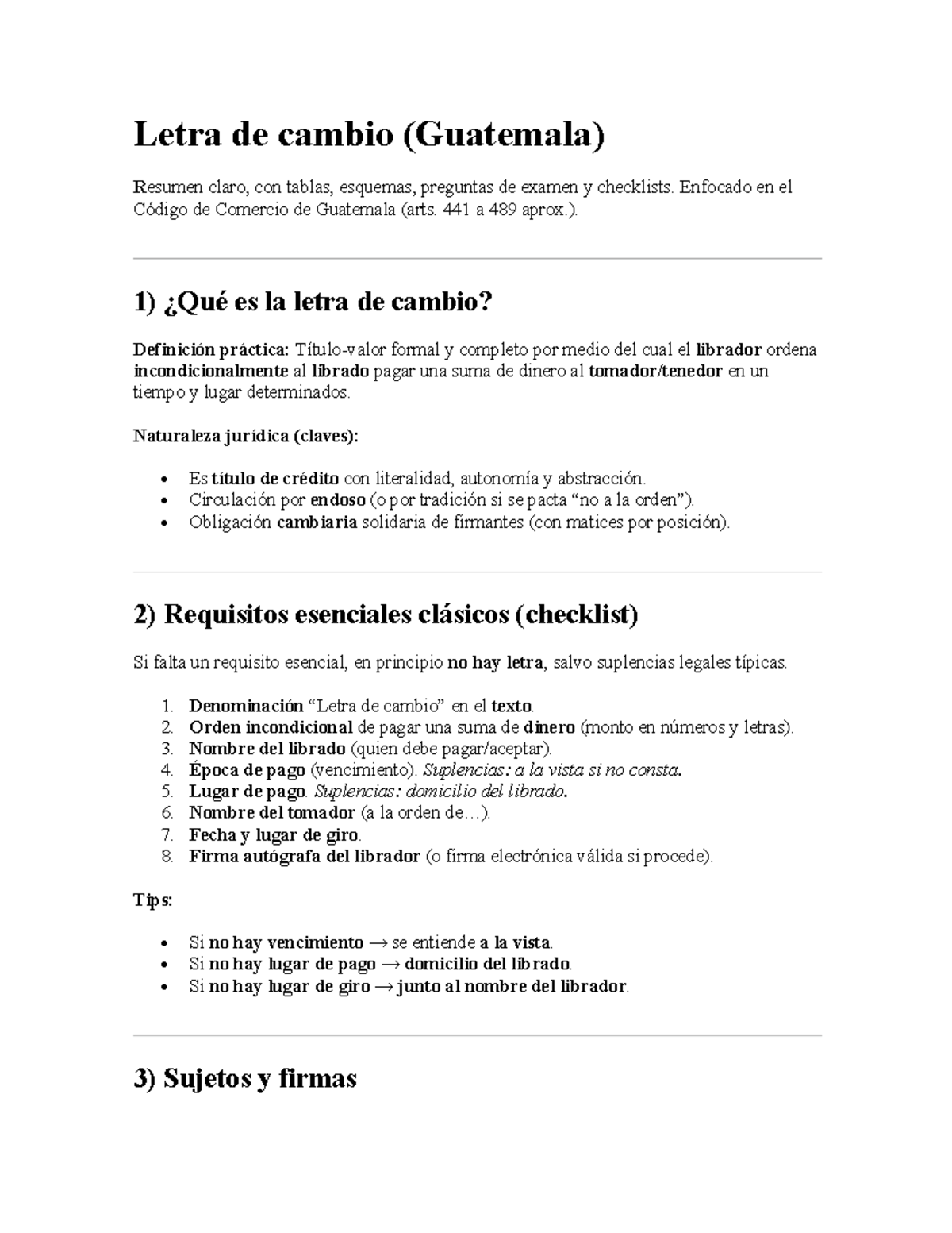 Resumen de Letra de Cambio en Guatemala - Código de Comercio (Mercantil ...