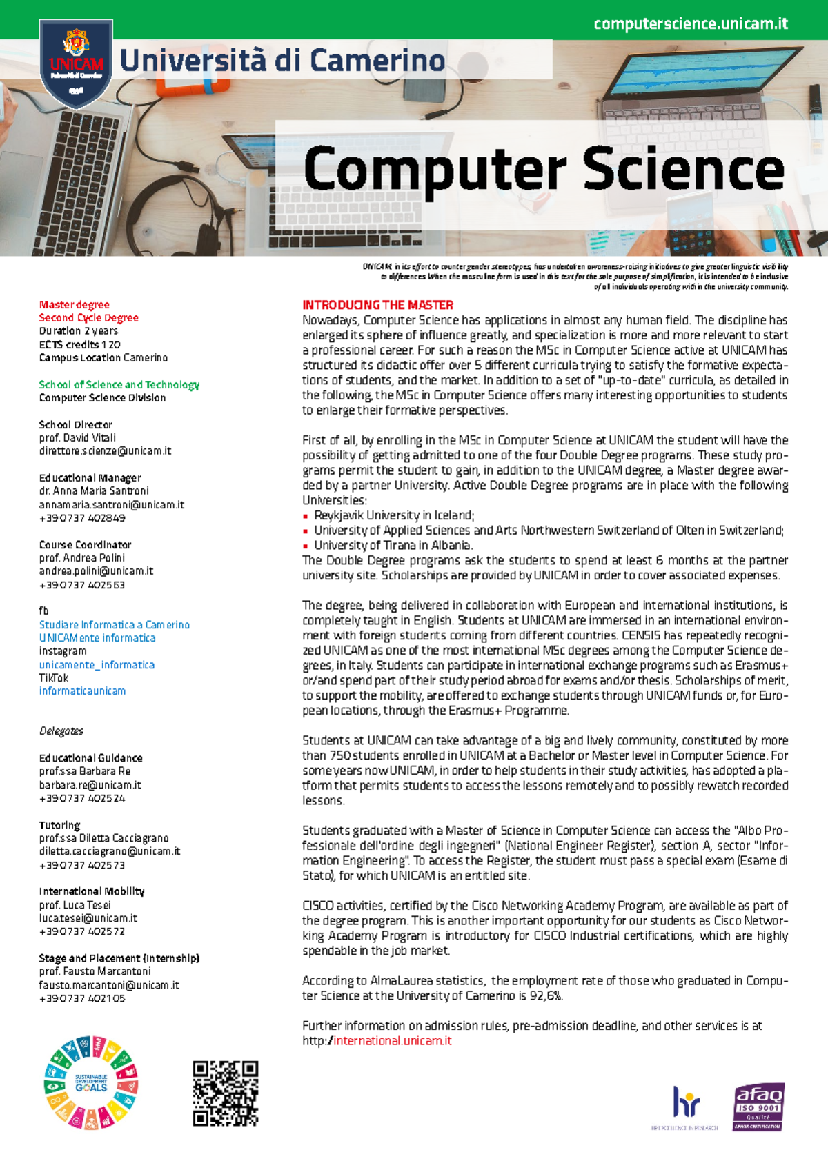 MSc in Computer Science Overview - UNICAM 46337 Class Details - Studocu