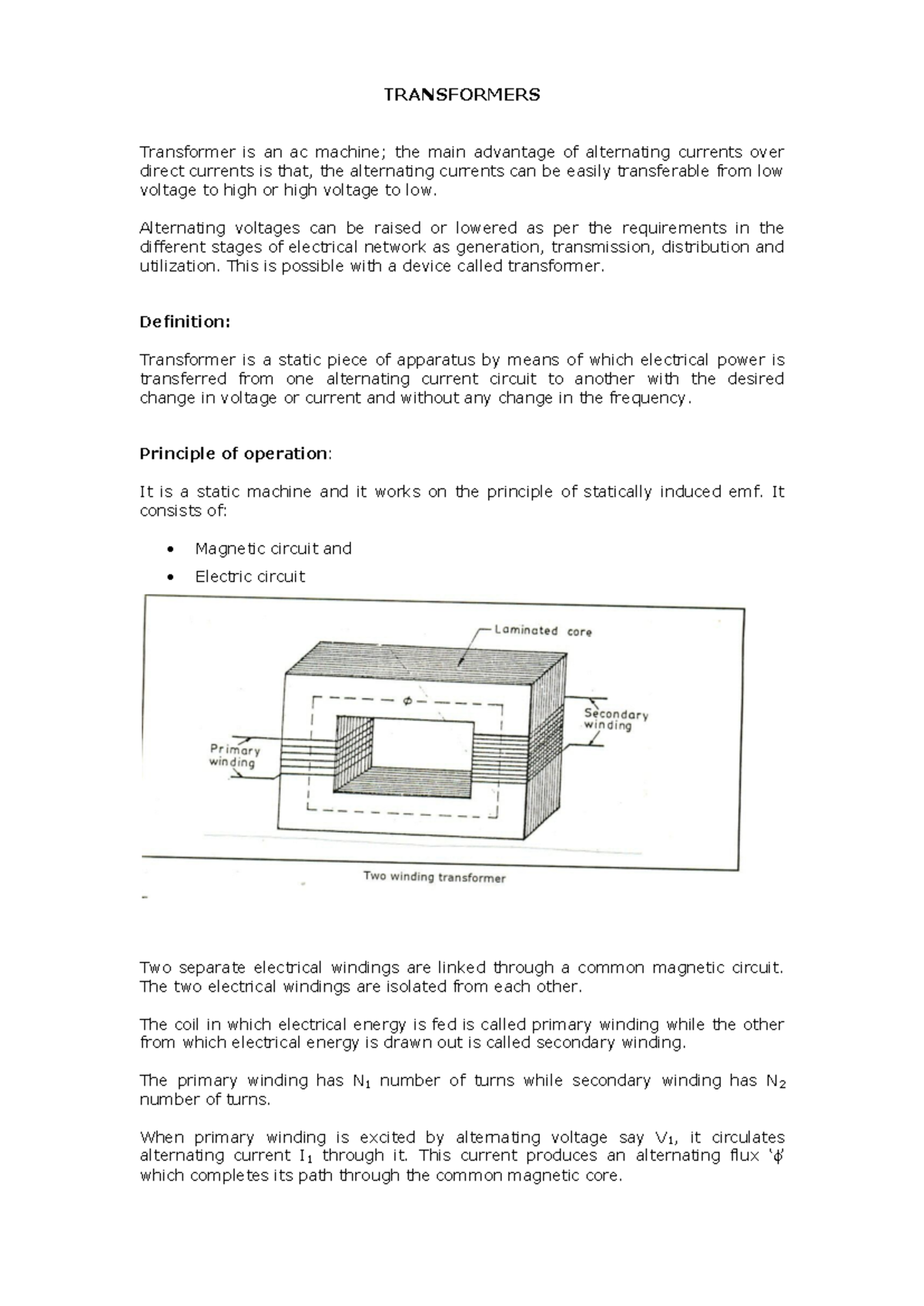 BEE Unit-3: Comprehensive Study on Transformers and Their Operations ...