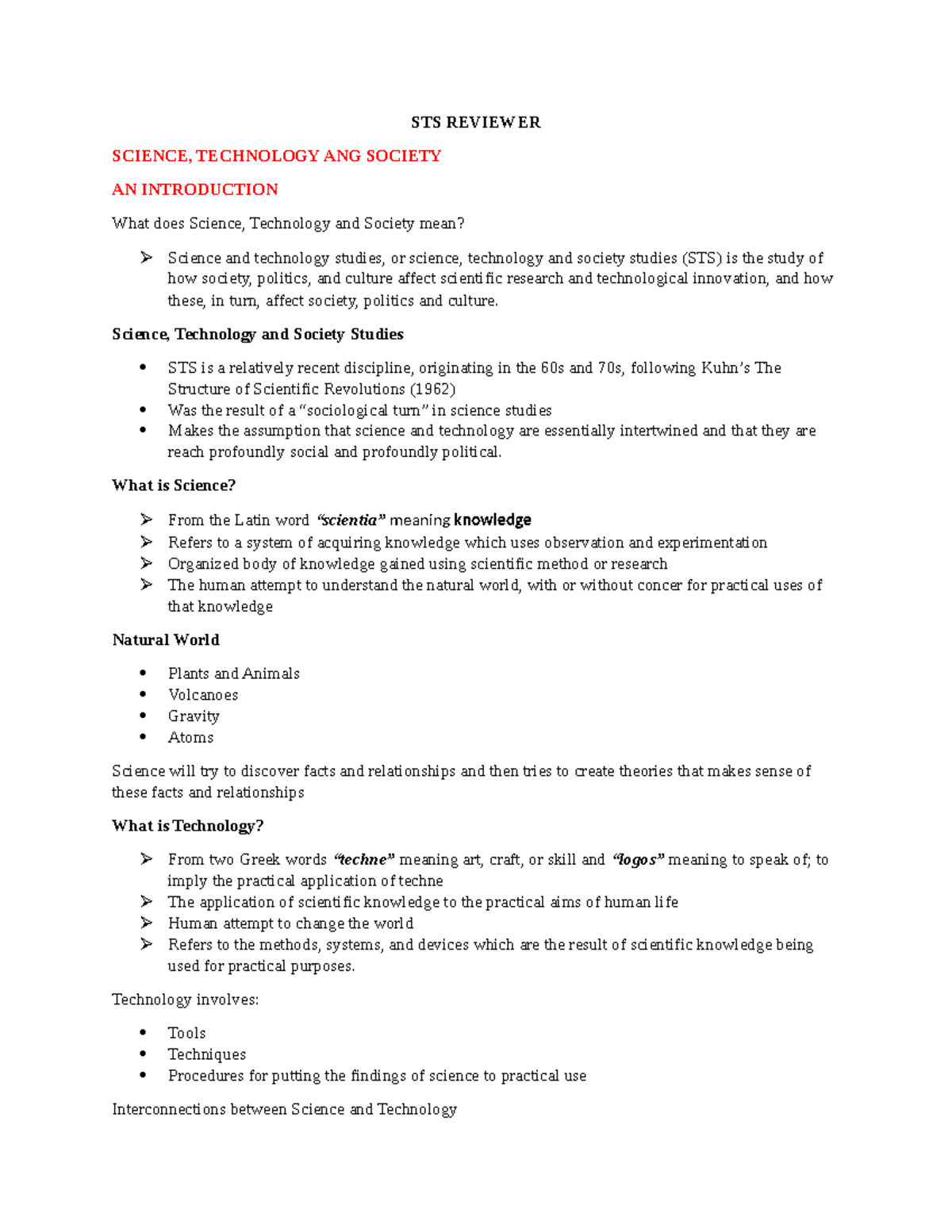 STS 3: Review for Midterm Exam on Science, Technology, & Society - Studocu
