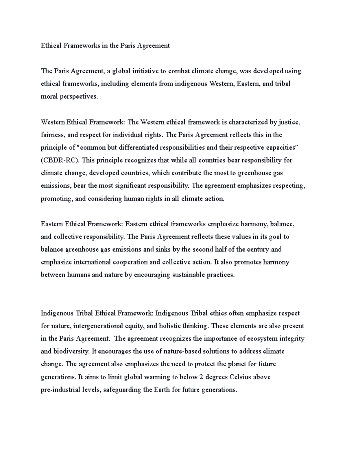 Ethical Frameworks in the Paris Agreement Analysis: A Deep Dive - Studocu