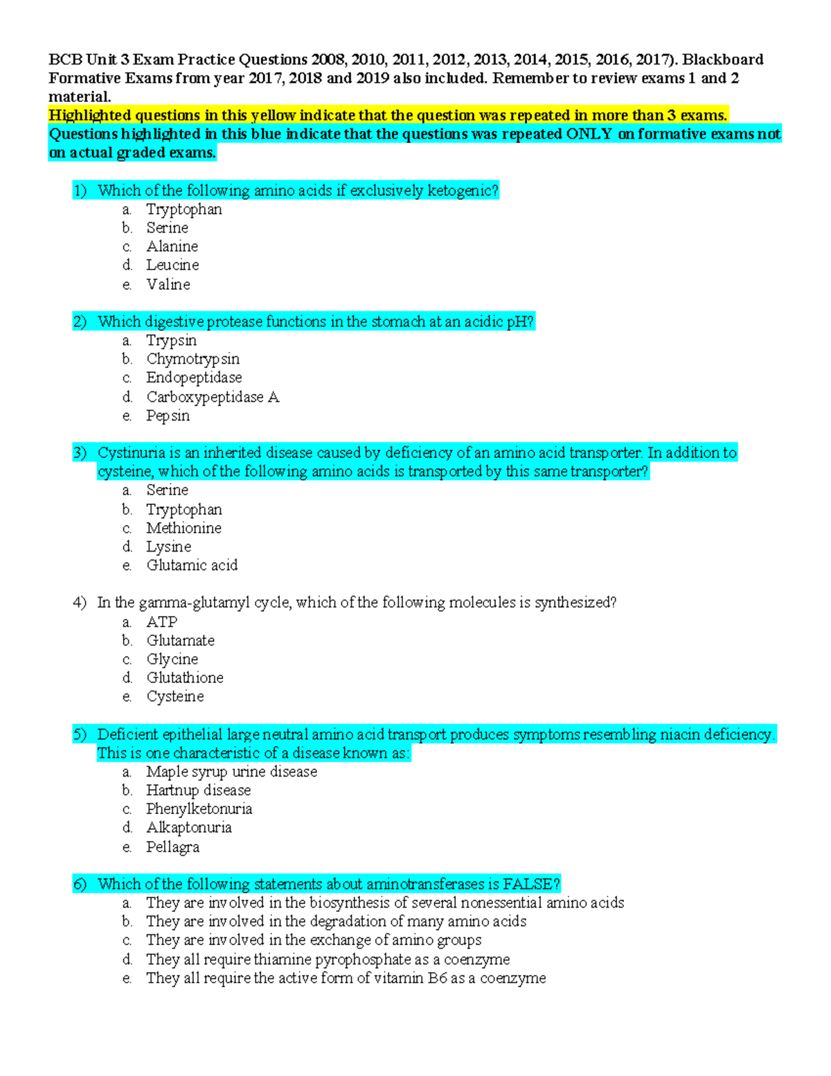 BCB Unit 3 Practice Exam Questions (2008-2019) - Studocu