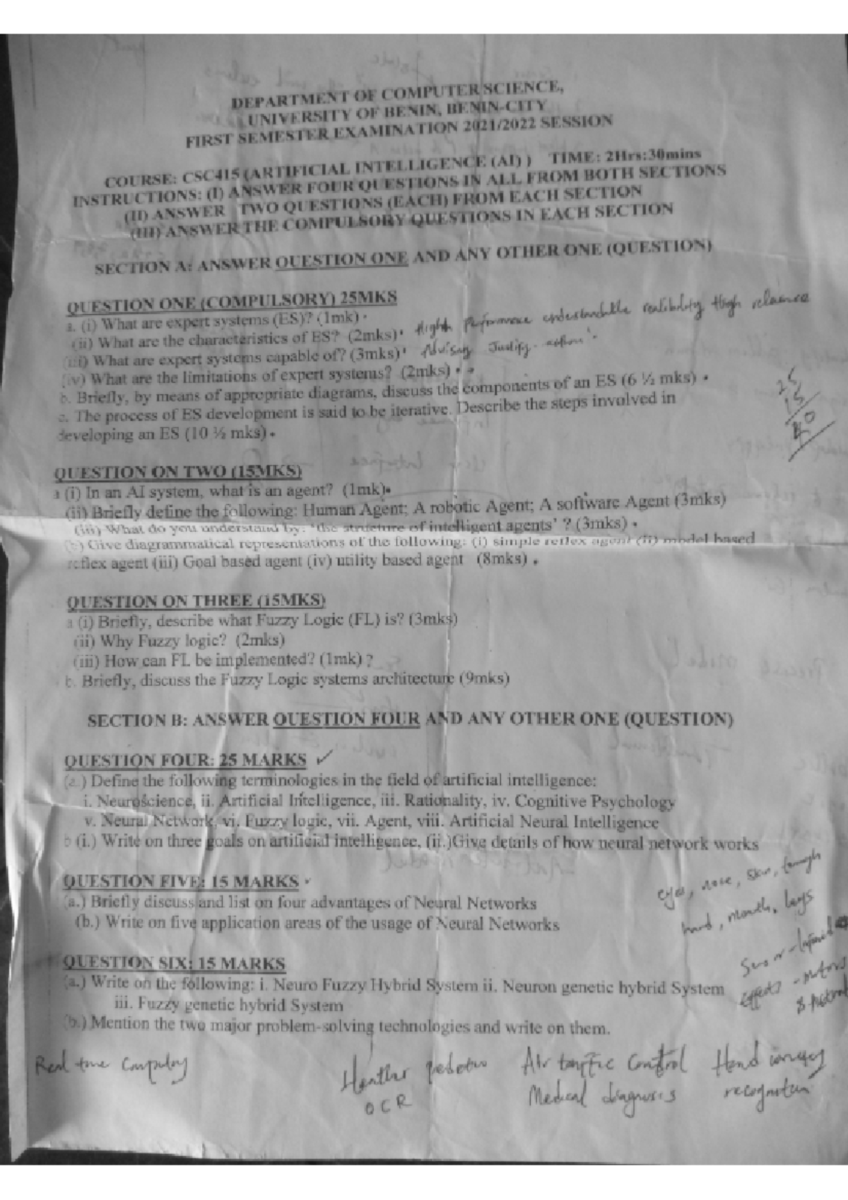 CSC400: Past Exam Questions for 400 Level Computer Science (2021-2022 ...