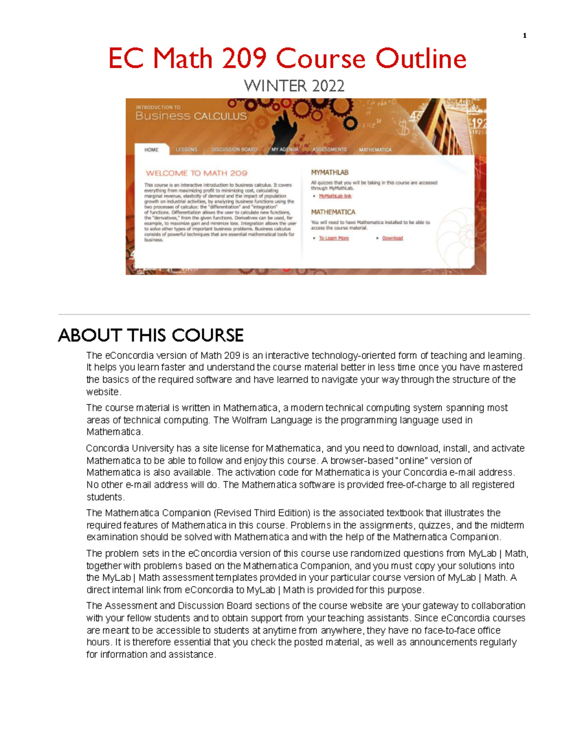 Math 209 Course Outline - Winter 2022: Interactive Learning with ...