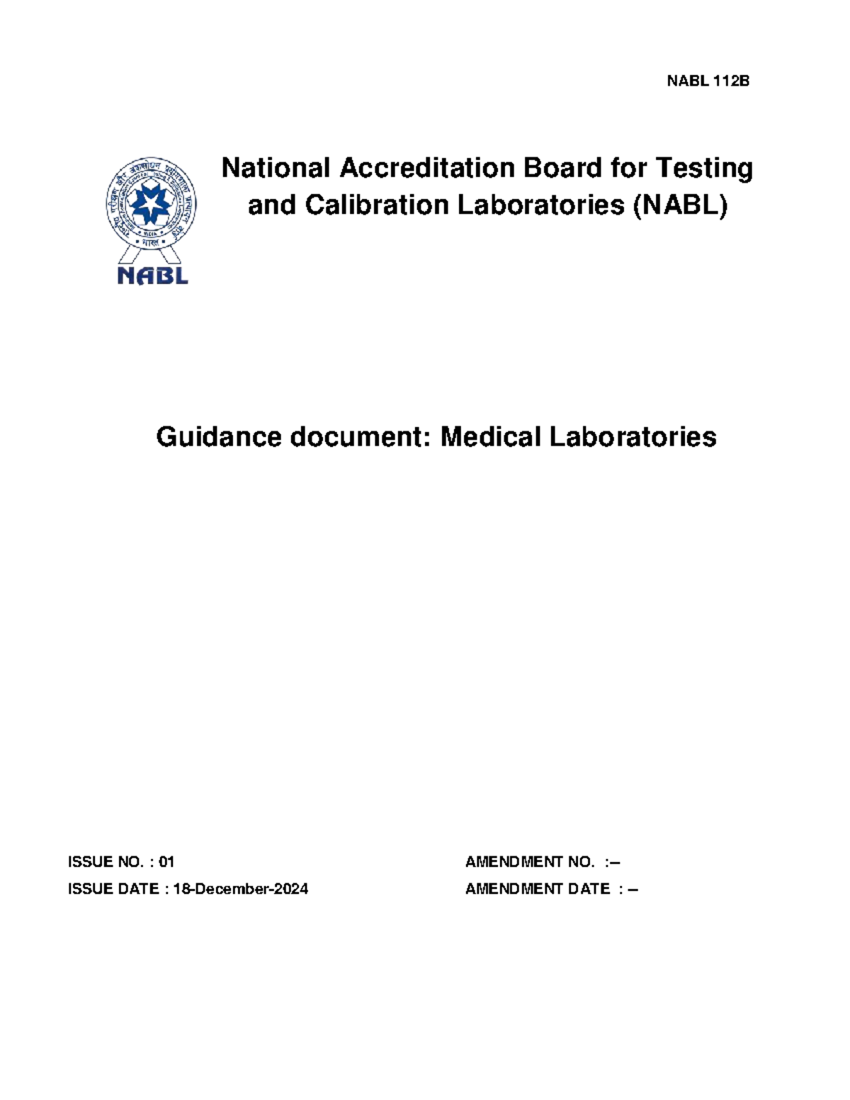 NABL 112B Guidance Document for Medical Laboratories: Issue 01 - Studocu