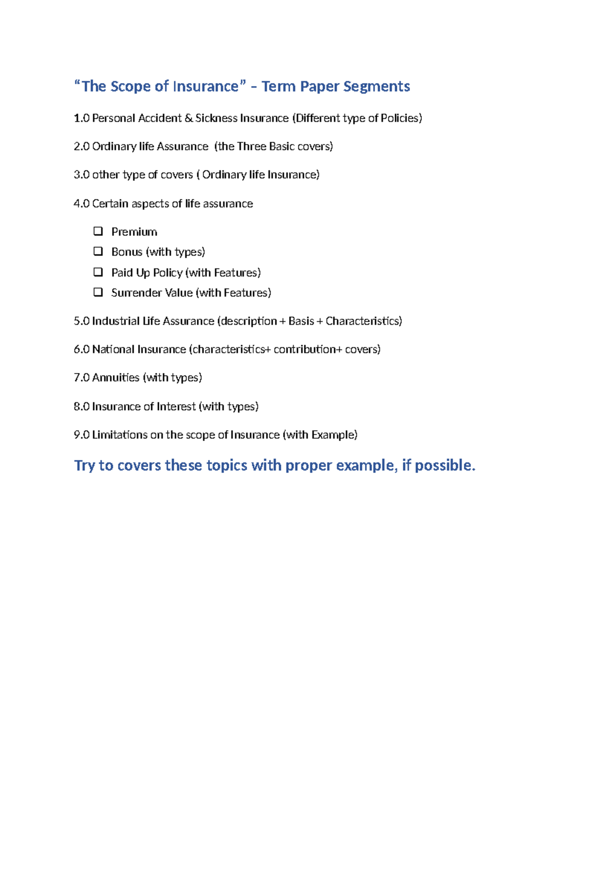 The Scope of Insurance - assignment - “The Scope of Insurance” – Term ...