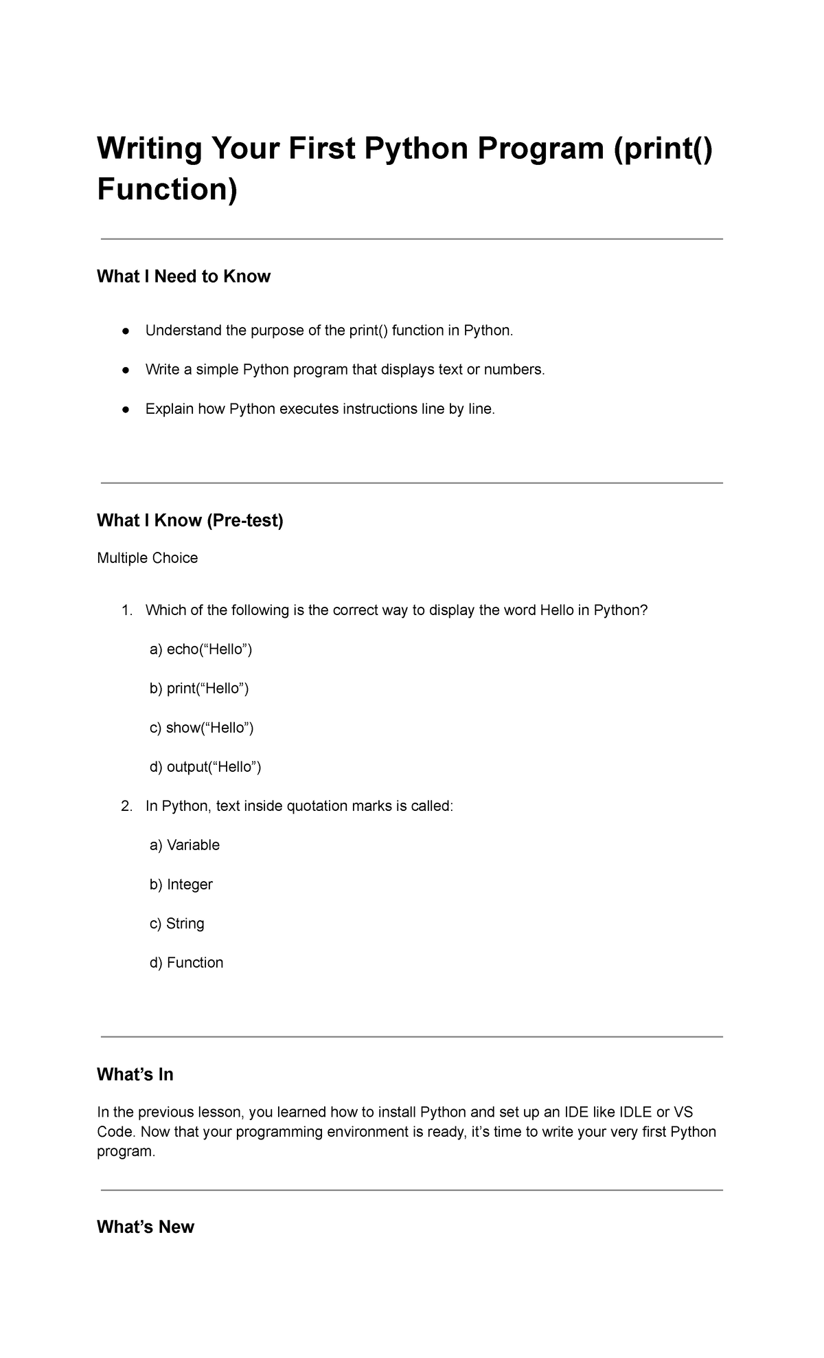 C3 - Final Exam: Understanding the print() Function in Python - Studocu