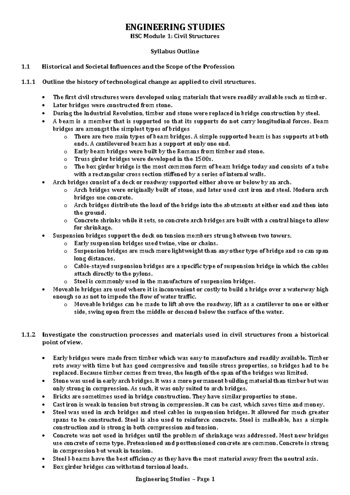 Engineering Studies HSC Civil Structures Notes and Overview - Studocu