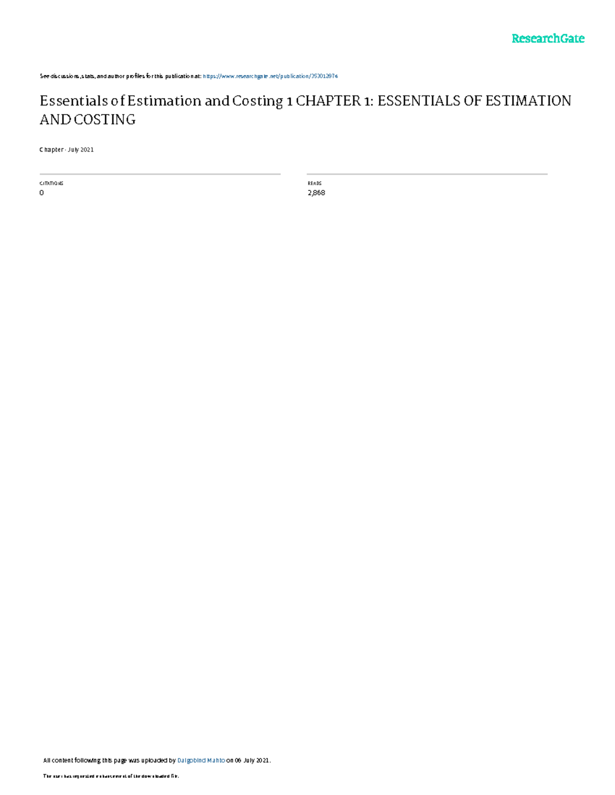 Essentials of Estimation and Costing: Chapter 1 Overview and ...