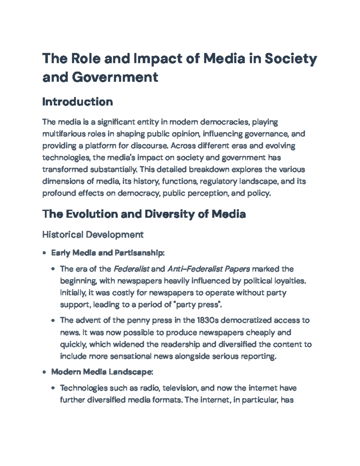 The Role and Impact of Media in Society and Government Analysis - The ...