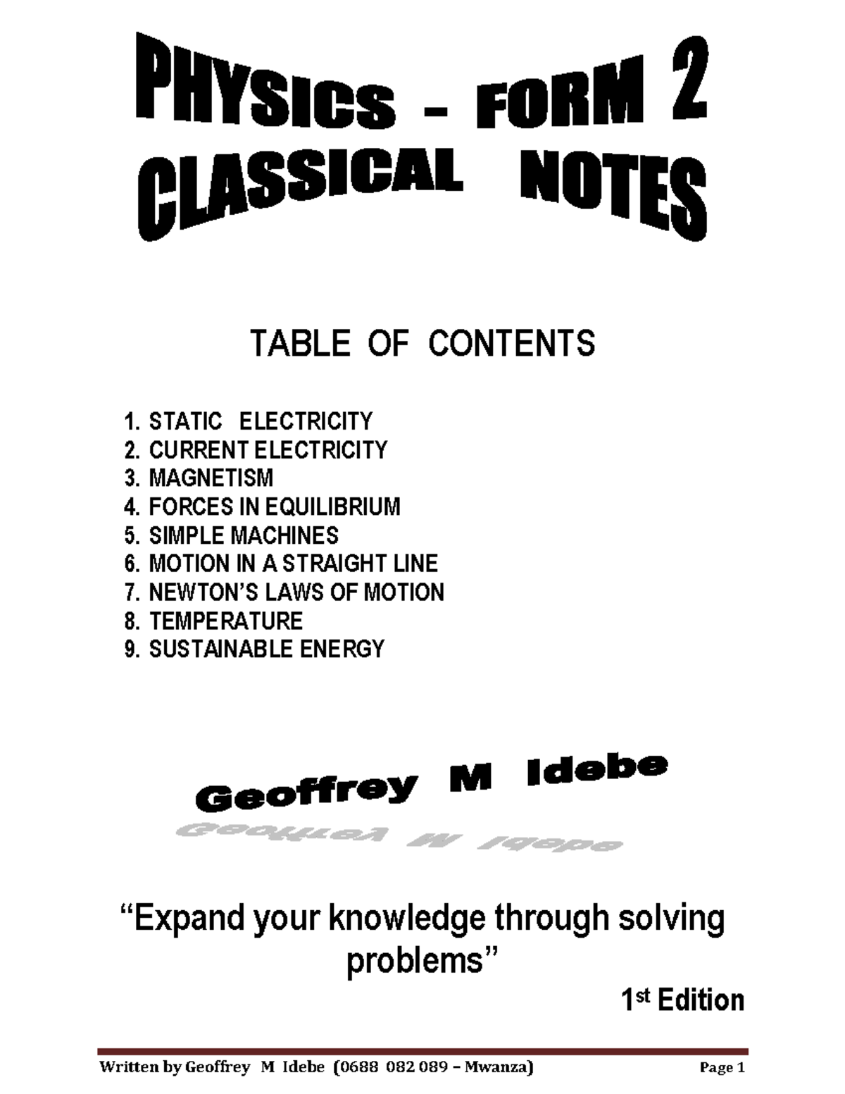 Physics 2 - Idebe - Notes on Static & Current Electricity - Studocu