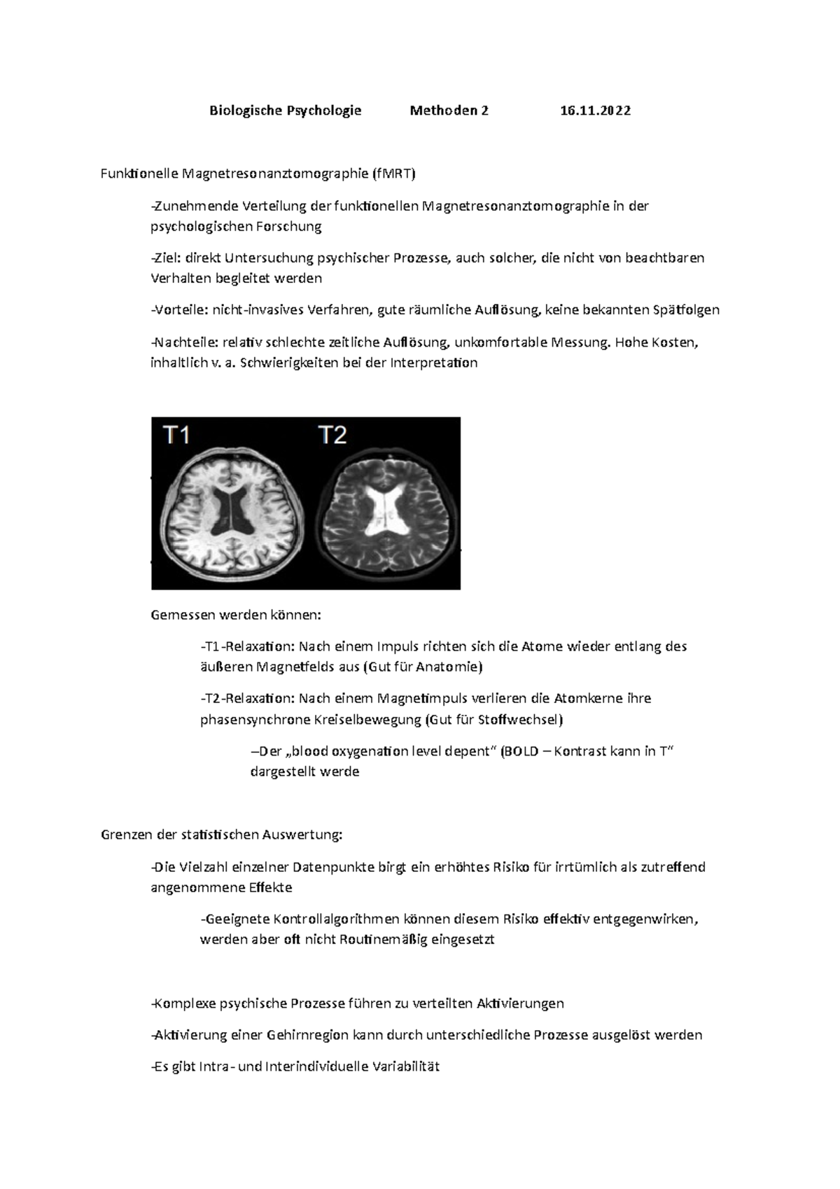 (6) 16.11 Biologische Psychologie: Methoden & Verfahren im fMRT - Studocu