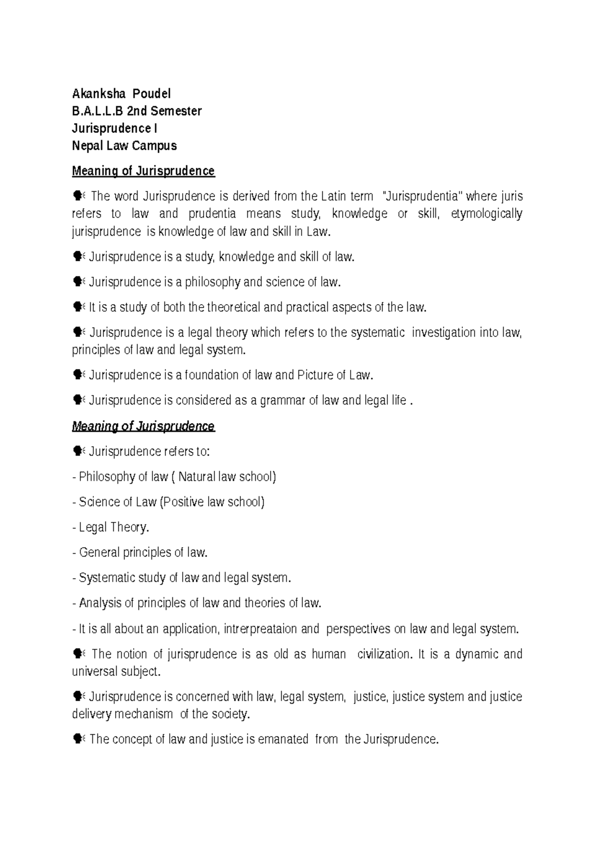 Jurisprudence I (B.A.L.L.B 2nd Sem) - Comprehensive Study Guide - Studocu