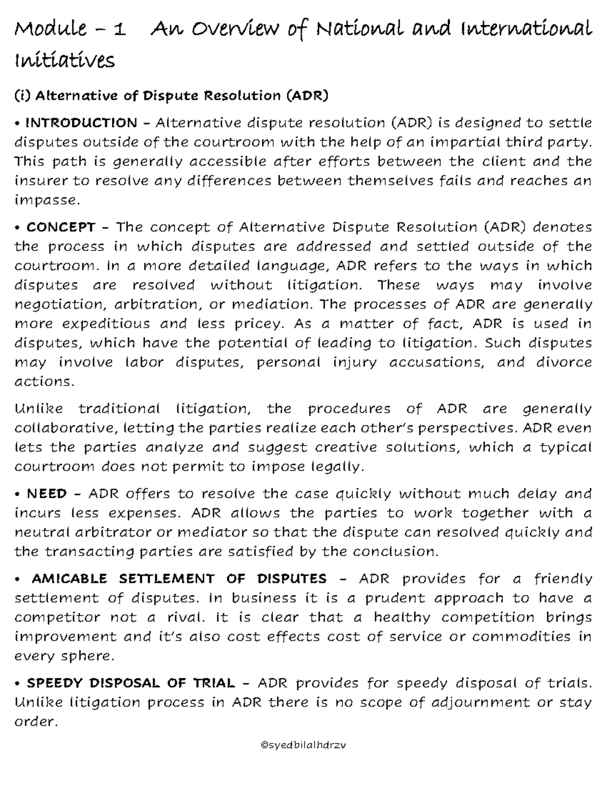 ADR Notes (747052772) - Overview of Dispute Resolution Methods - Studocu