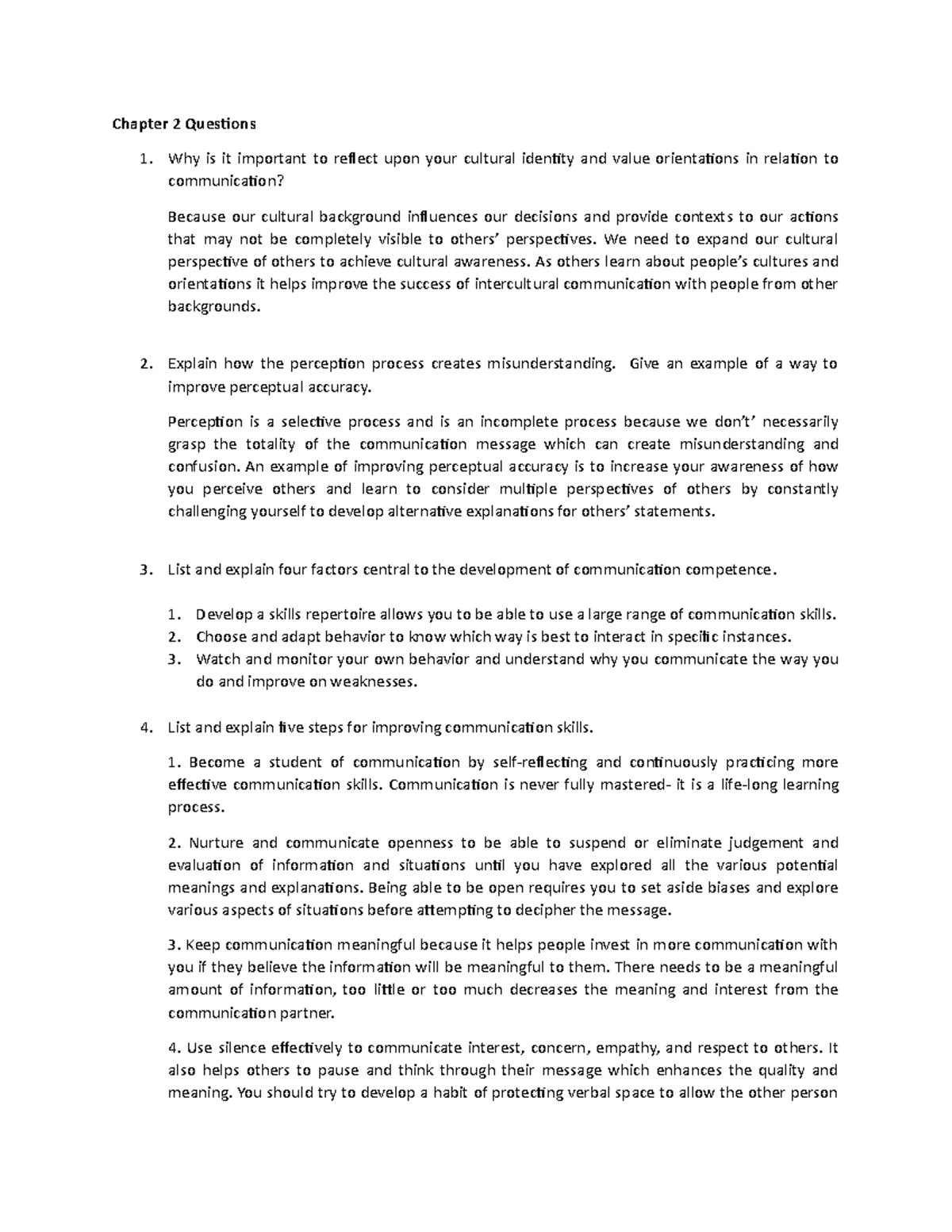 Comm 101 Chapter 2 Questions & Insights for Better Communication - Studocu