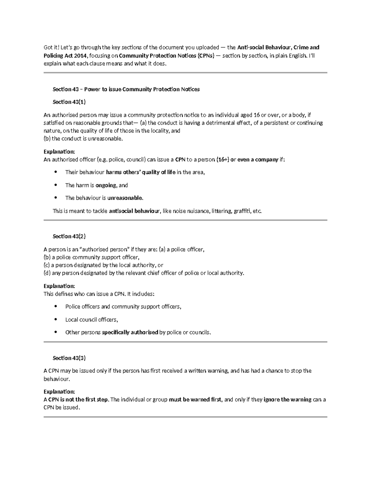Behaviour, Crime and Policing Act 2014: Community Protection Notices ...