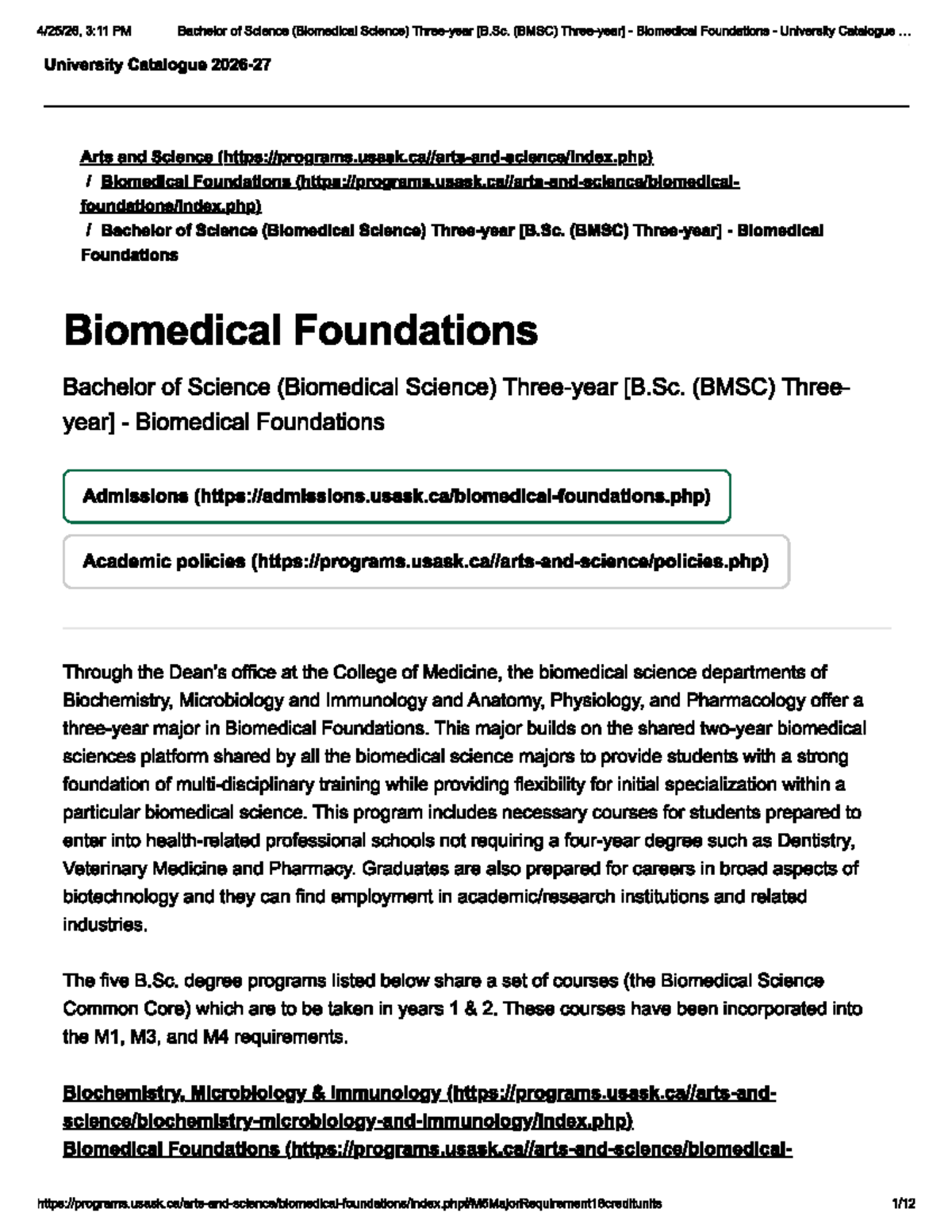 BMSC 3:11 PM Biomedical Foundations Overview and Course Requirements ...