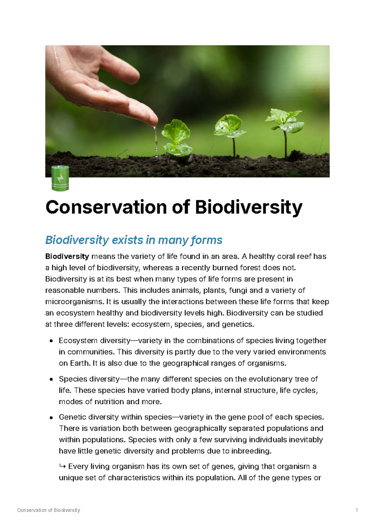 A4.2 Conservation of Biodiversity: Understanding Ecosystem and Species ...