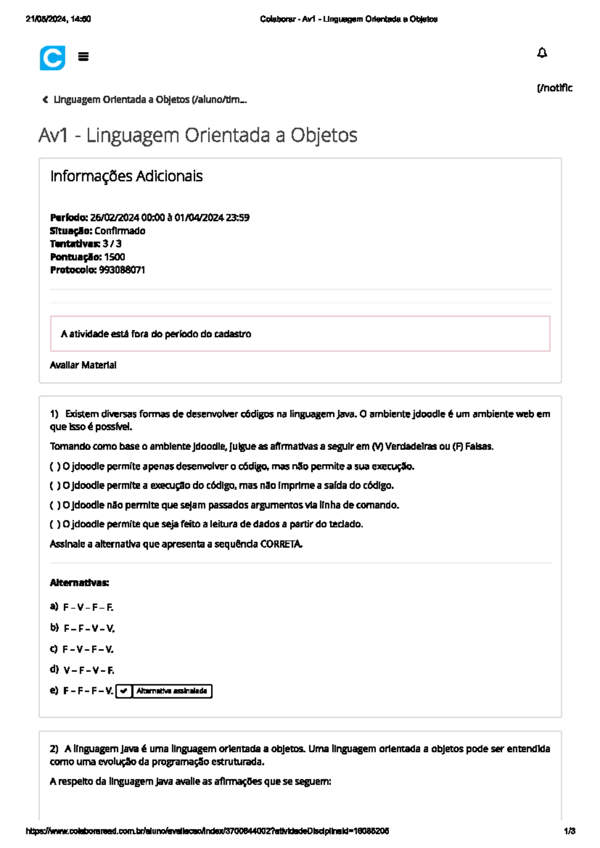 Av1 - Linguagem Orientada a Objetos - Analise e Desenvolvimento de ...