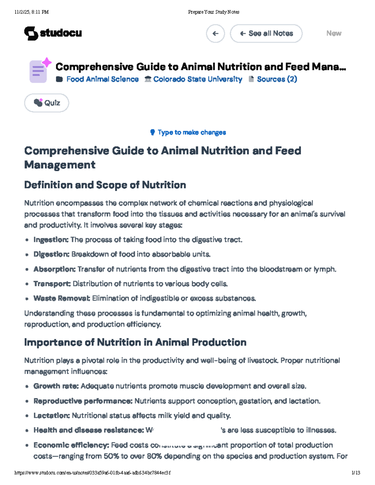 Comprehensive Guide to Animal Nutrition and Feed Management (AGRI 101 ...