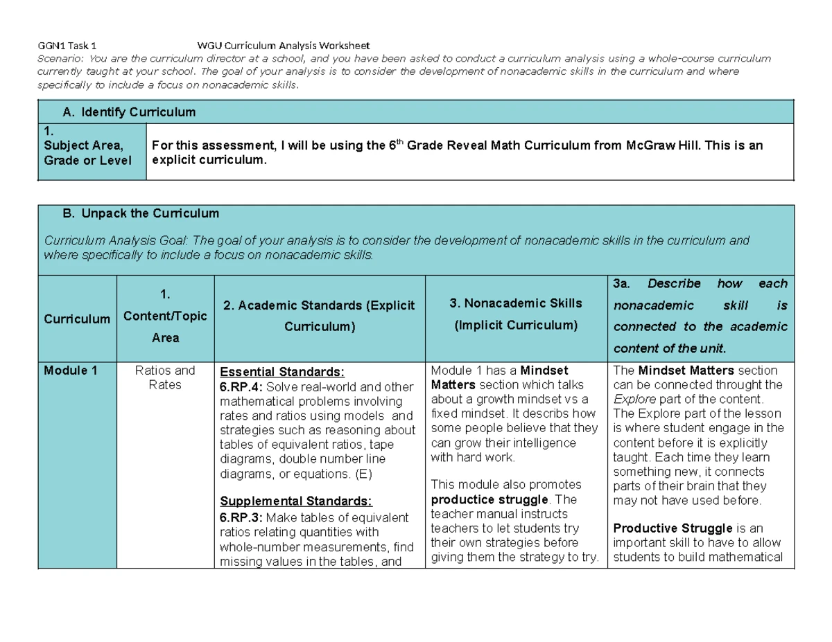 D630 Task 2 - Curriculum Evaluation of Reveal Math for 6th Grade - Studocu