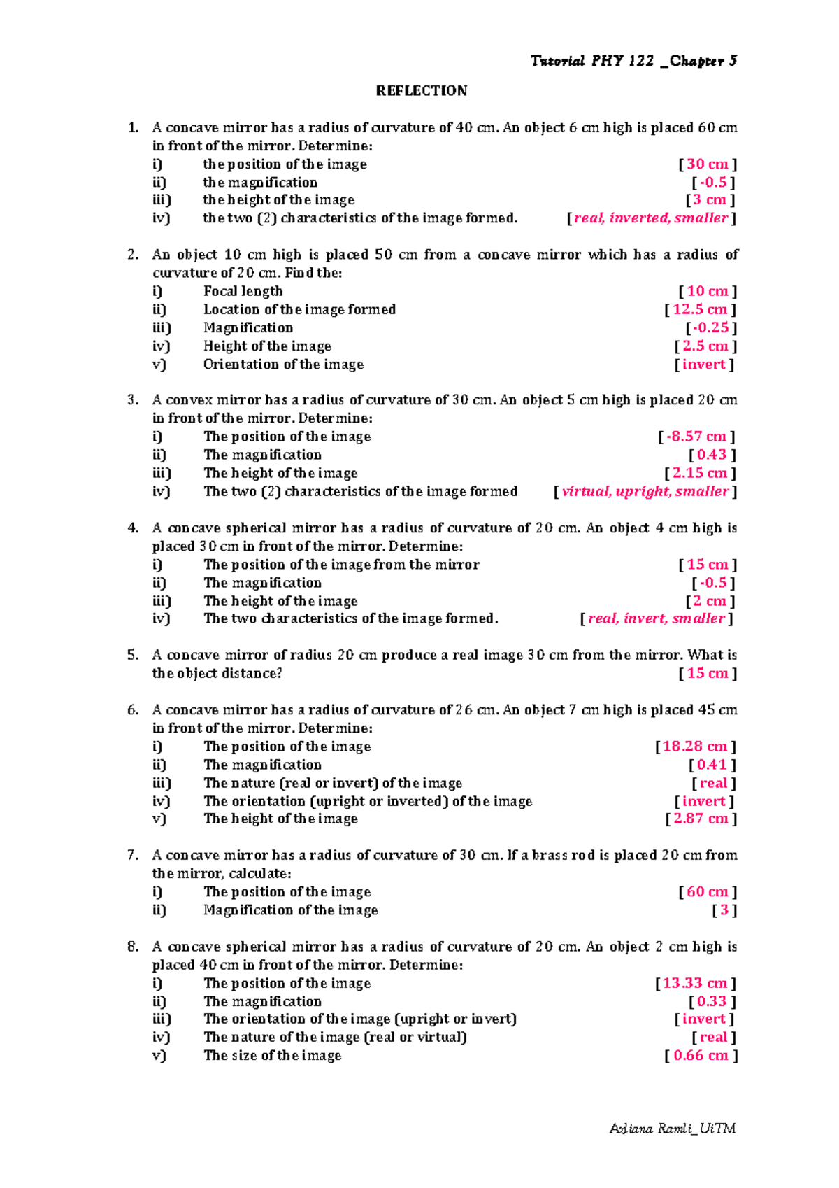 Tutorial PHY 12: Chapter 5 - Concave and Convex Mirrors Study Guide ...