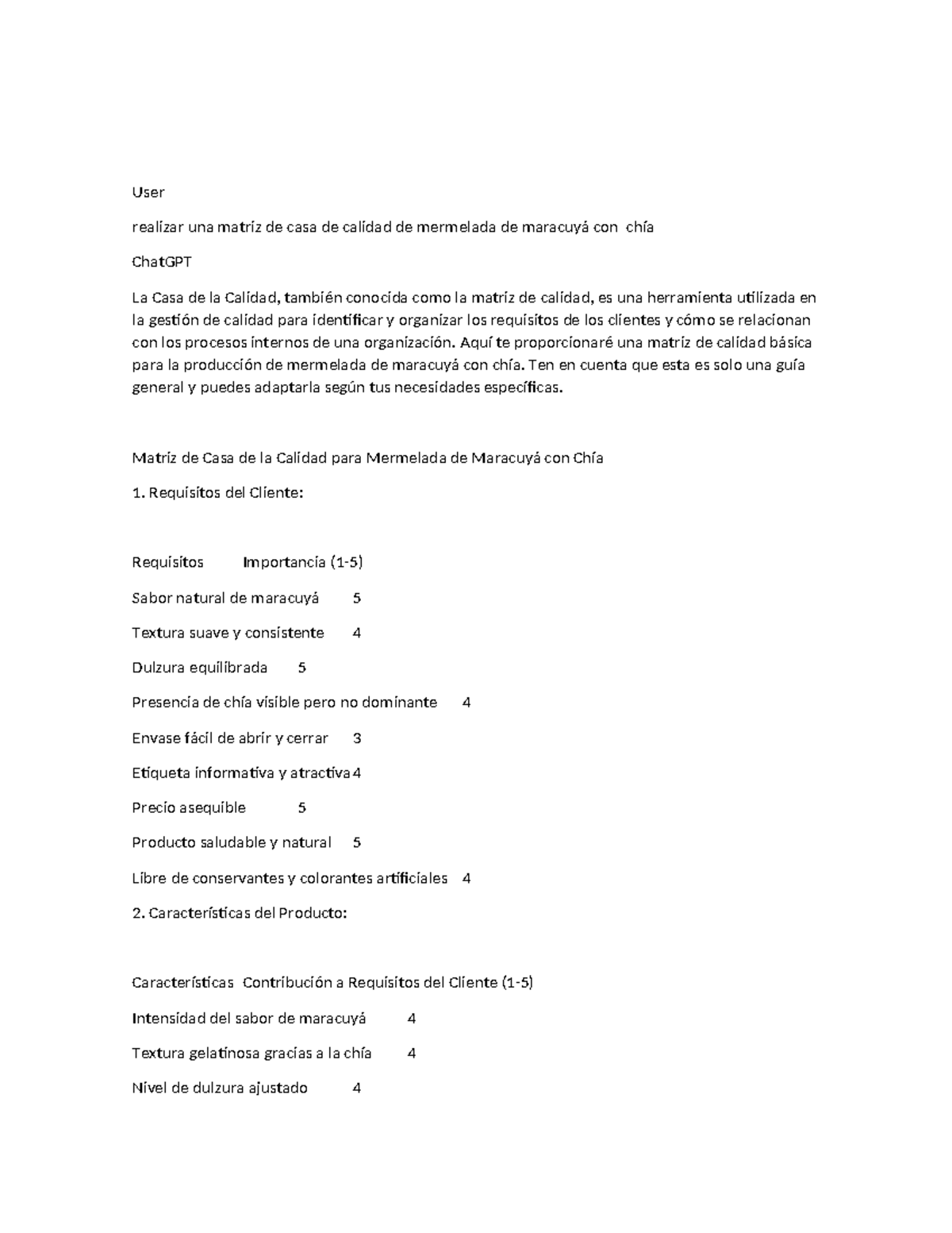 User - User realizar una matriz de casa de calidad de mermelada de ...