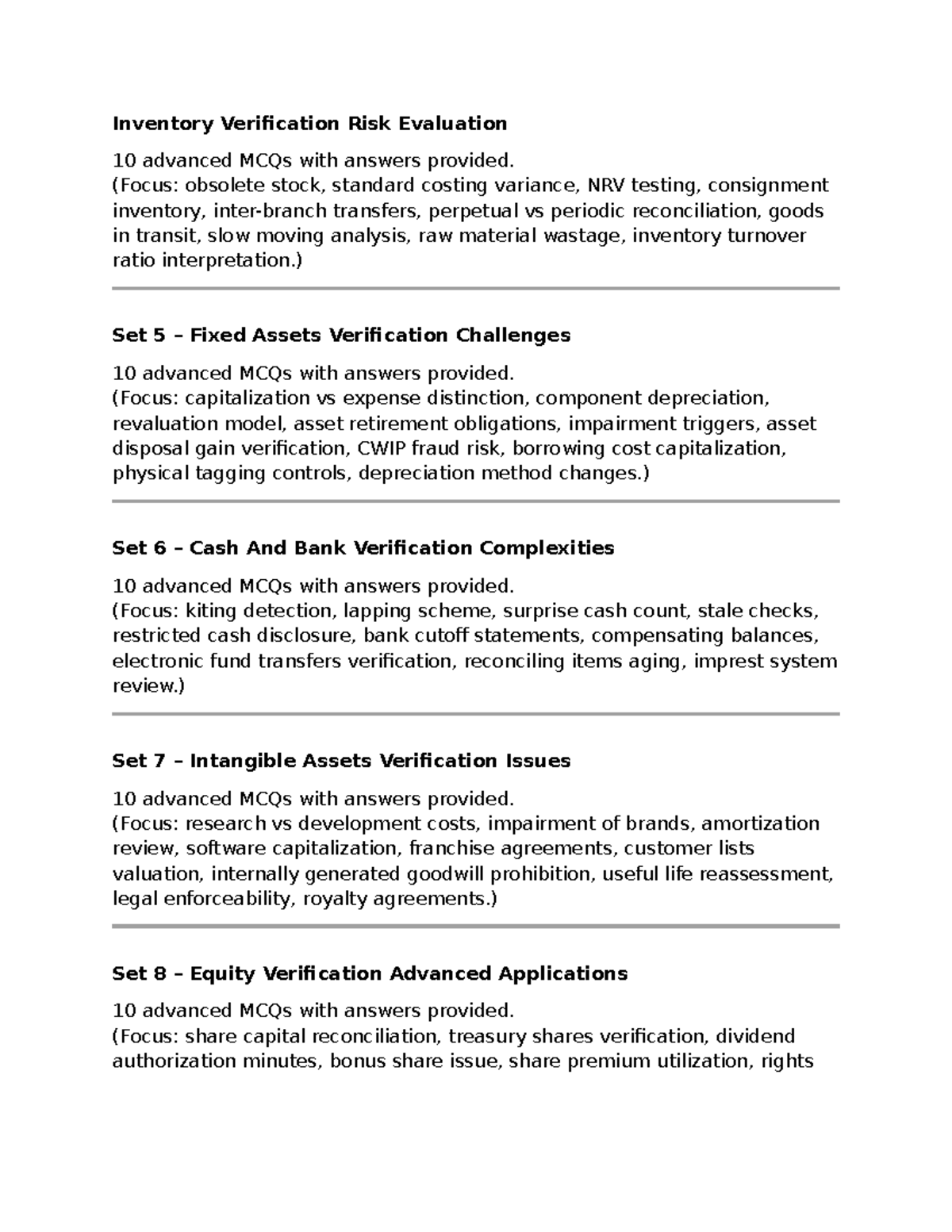 Inventory Verification Risk Evaluation: 10 Advanced MCQs with Answers ...
