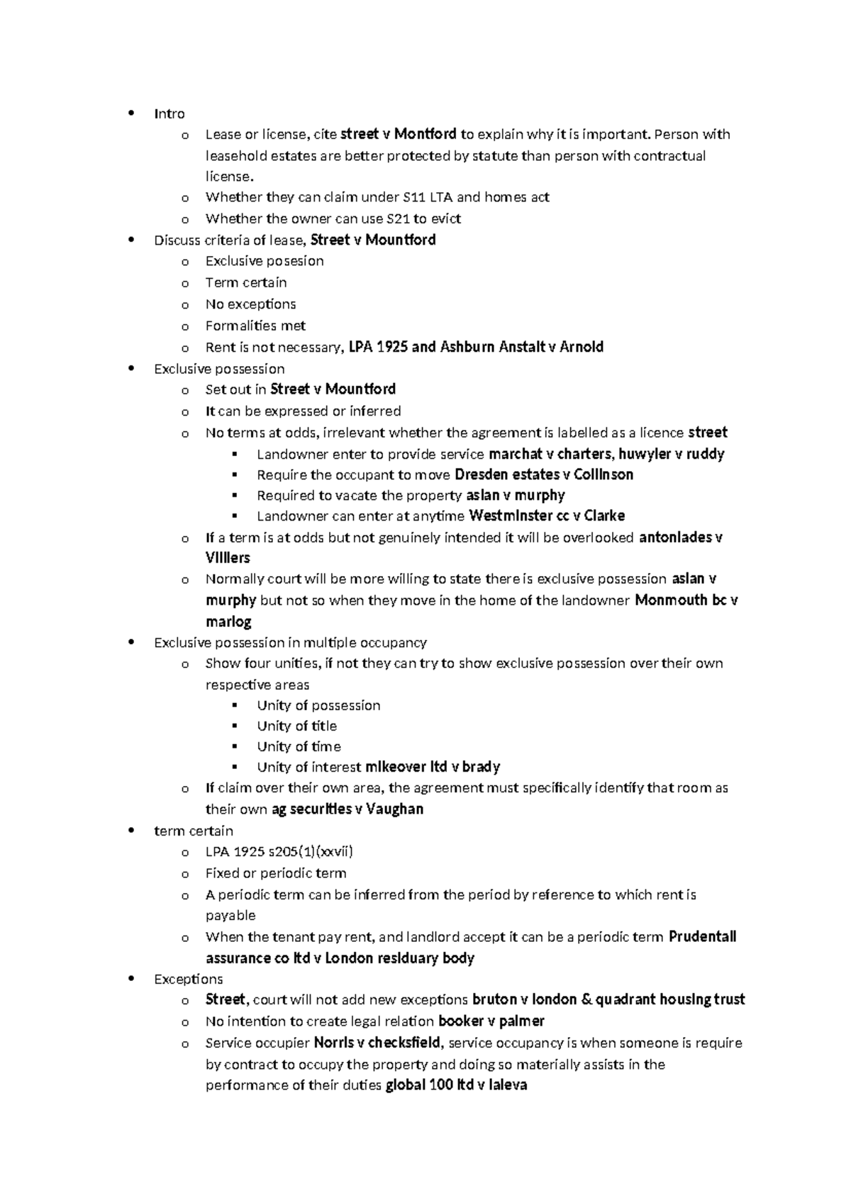 Landlord and tenant problem question guide - Intro o Lease or license ...