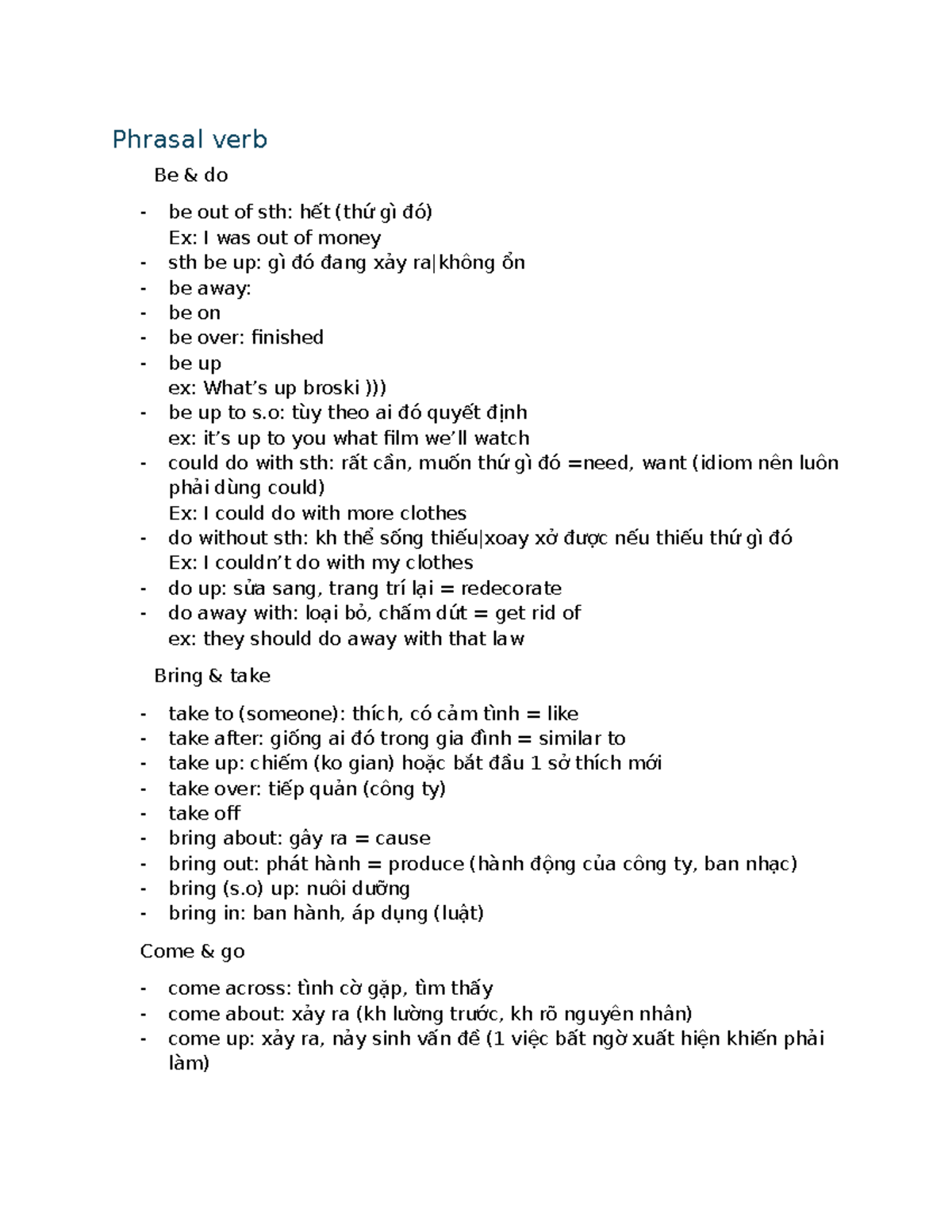 Phrasal Verbs Study Guide: Essential Expressions and Examples - Studocu