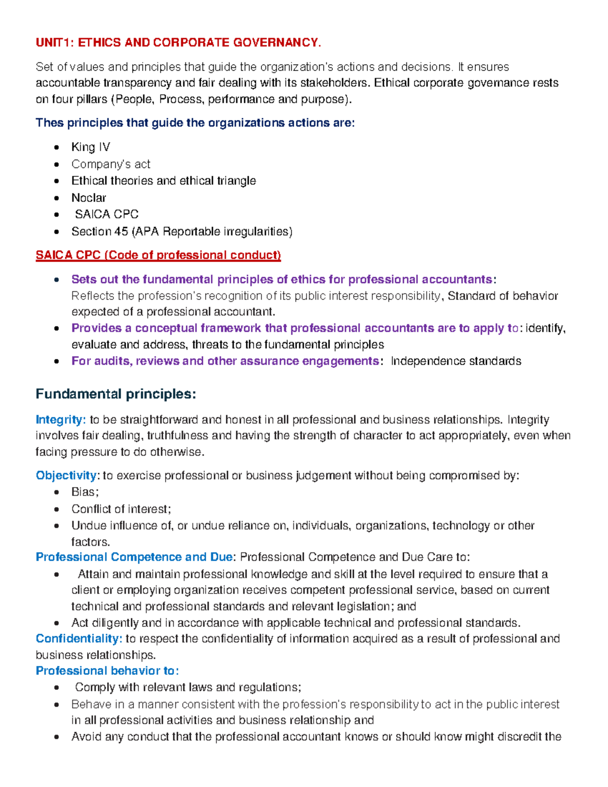 Auditing 300 - Summary of Ethics and Corporate Governance Principles - Document Preview