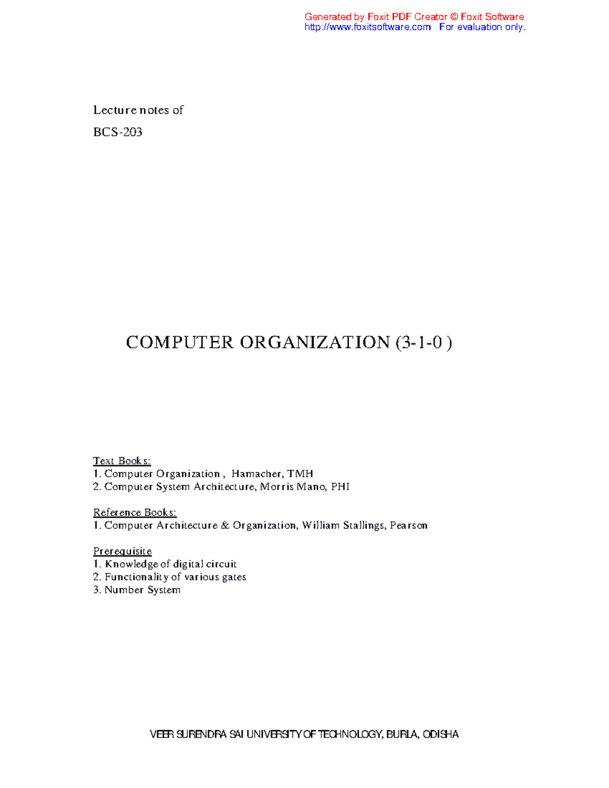 Lecture BCS-203 - Computer Organization Study Notes - Studocu