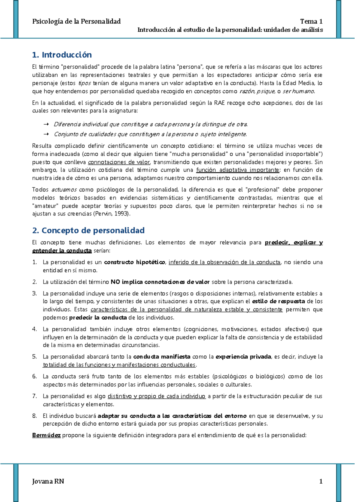 Psicología de la Personalidad: Tema 1 - Introducción y Unidades de ...
