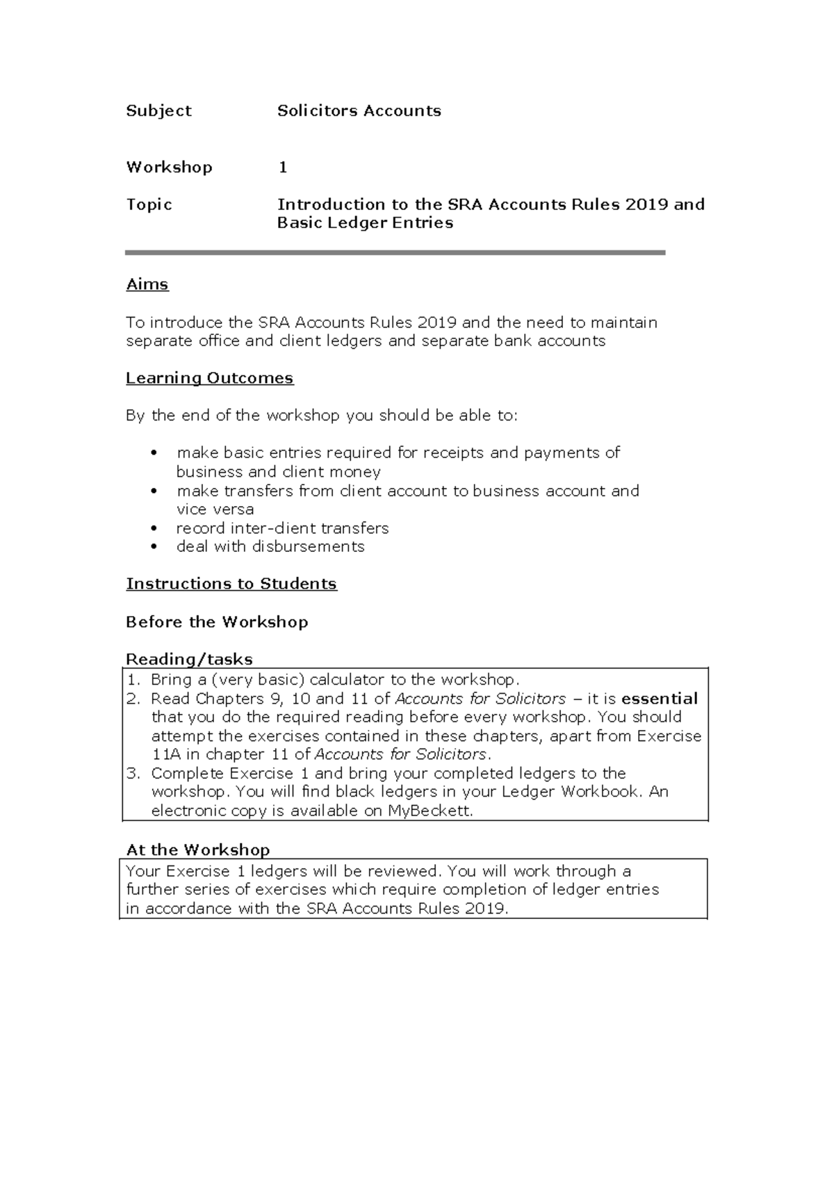Solicitors Accounts Workshop 1: Intro to SRA Rules & Ledger Entries ...