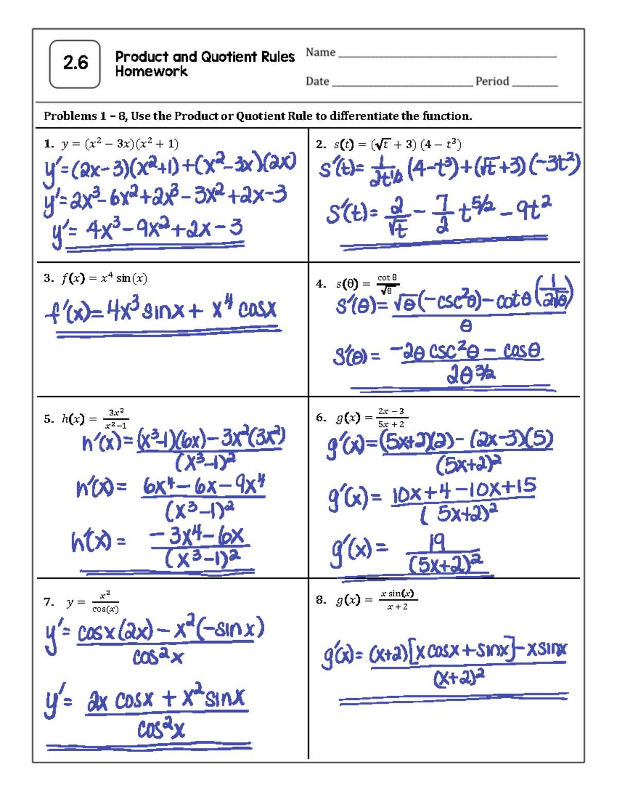 Calculus Derivatives and Tangent Lines - Homework 2.6 Solutions - Studocu