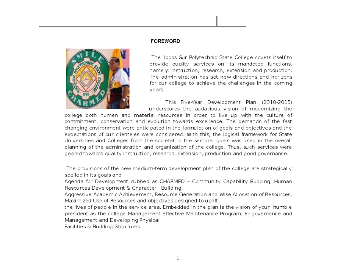 ISPSC Five-Year Development Plan (2010-2015) Overview and Goals - Studocu