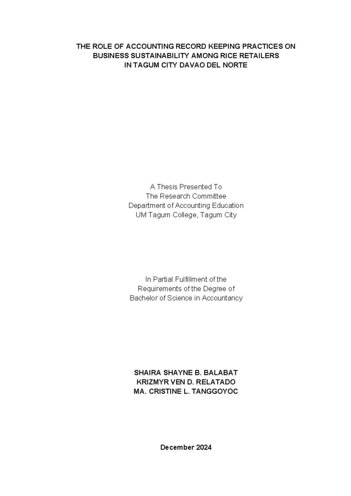 Z1 ACC 11 2-24 Thesis on Accounting Practices & Business Sustainability ...