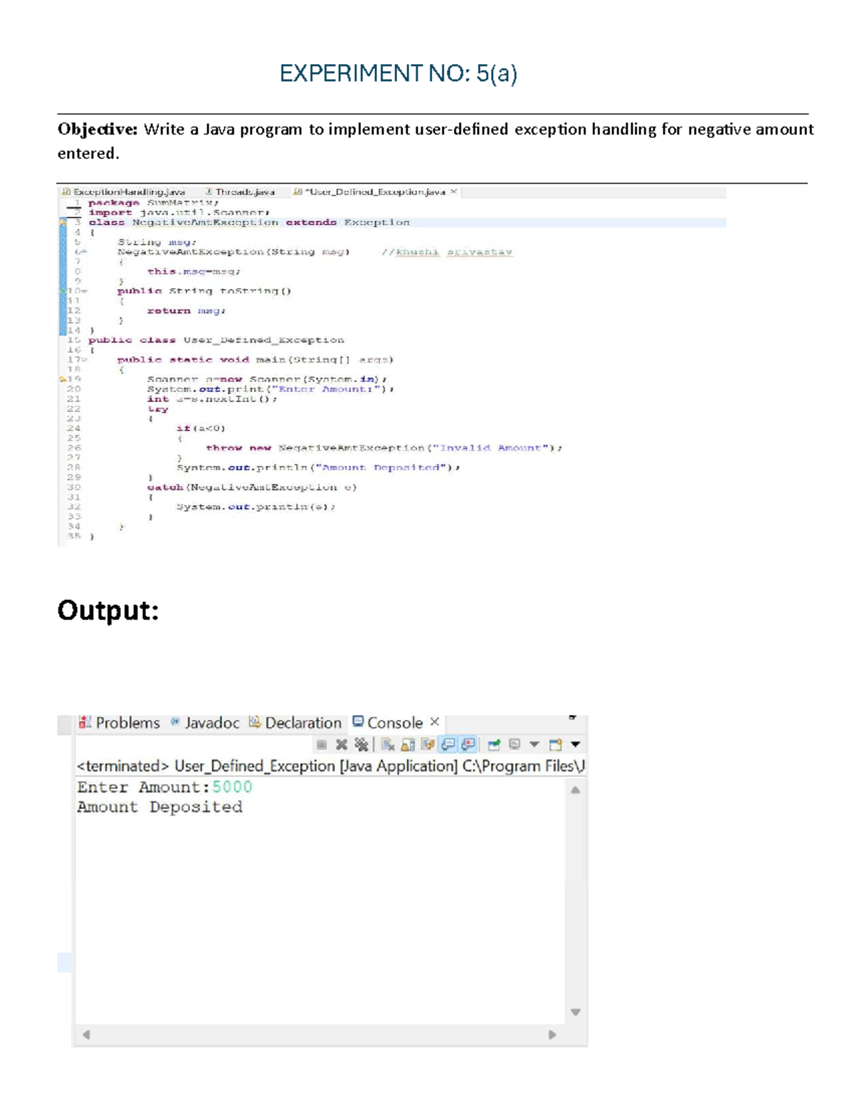 Java Programming Experiments: Exception Handling & Threading (CS101 ...