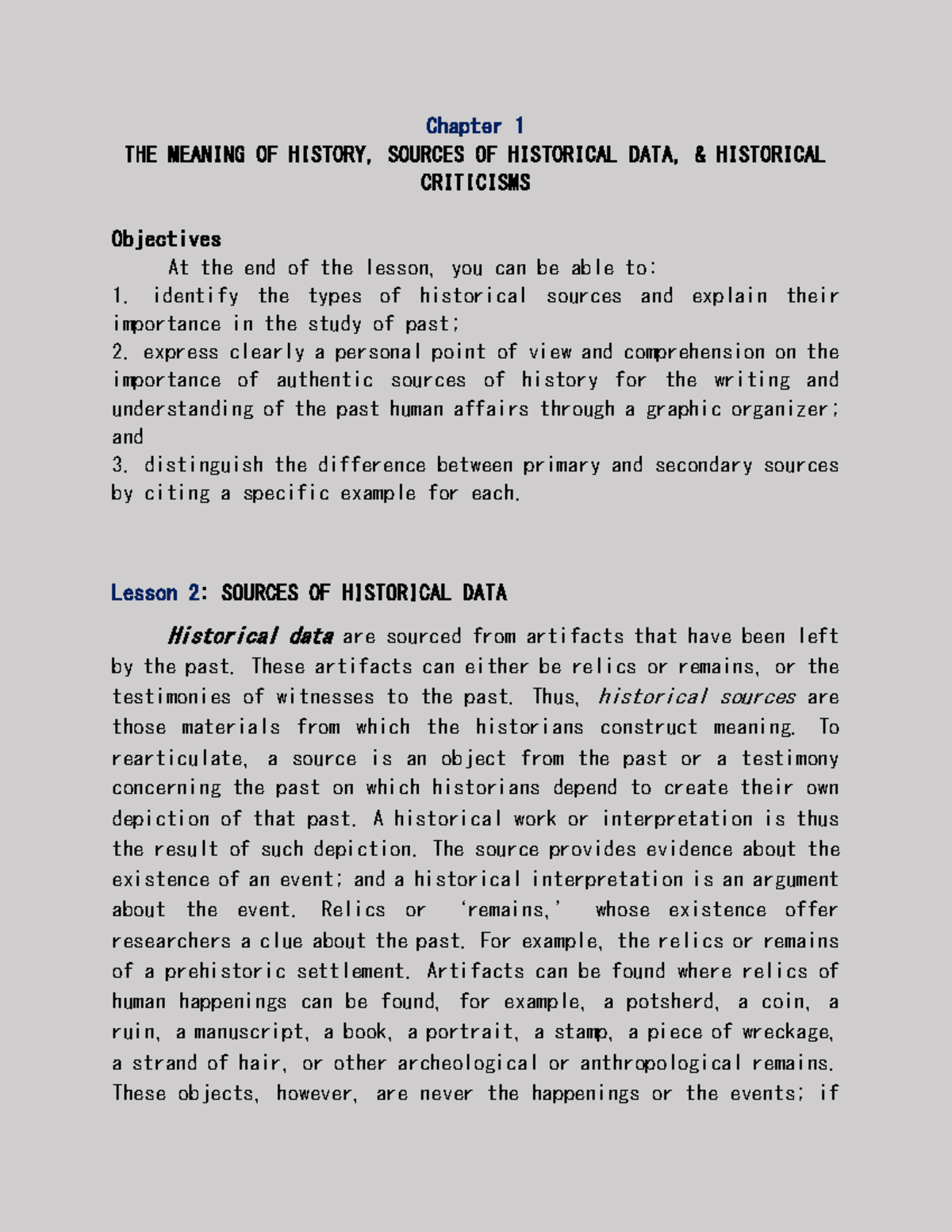Chapter+1+Lesson+2 - .... - Chapter 1 THE MEANING OF HISTORY, SOURCES ...