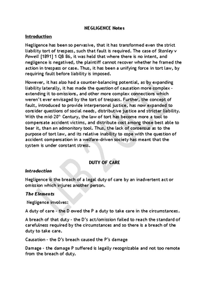 Duty of Care - It’s a summary of duty of care - 1 NEGLIGENCE – DUTY OF ...