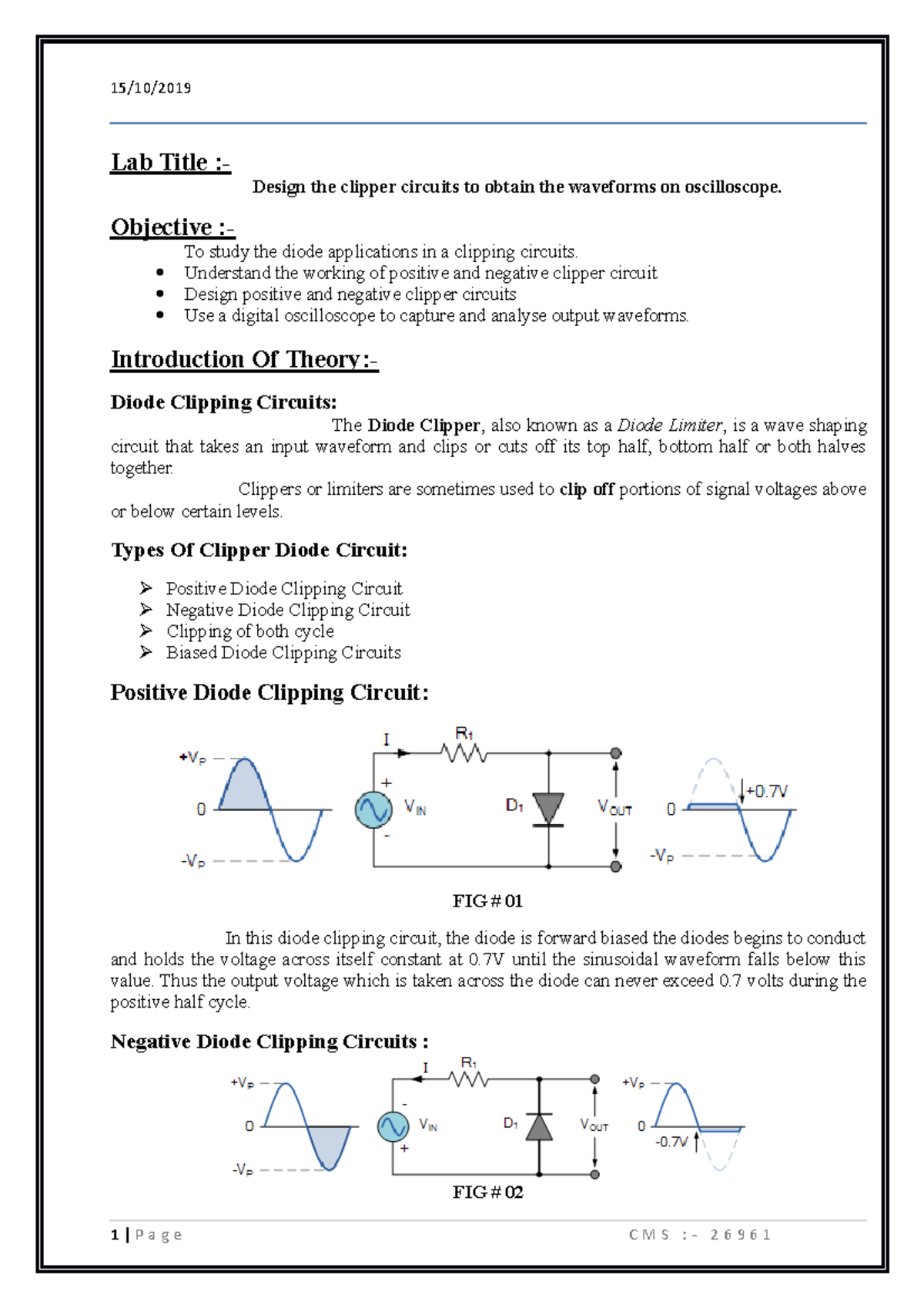 Lab # 004 - Diode Clipping Circuit Design & Waveform Analysis - Studocu
