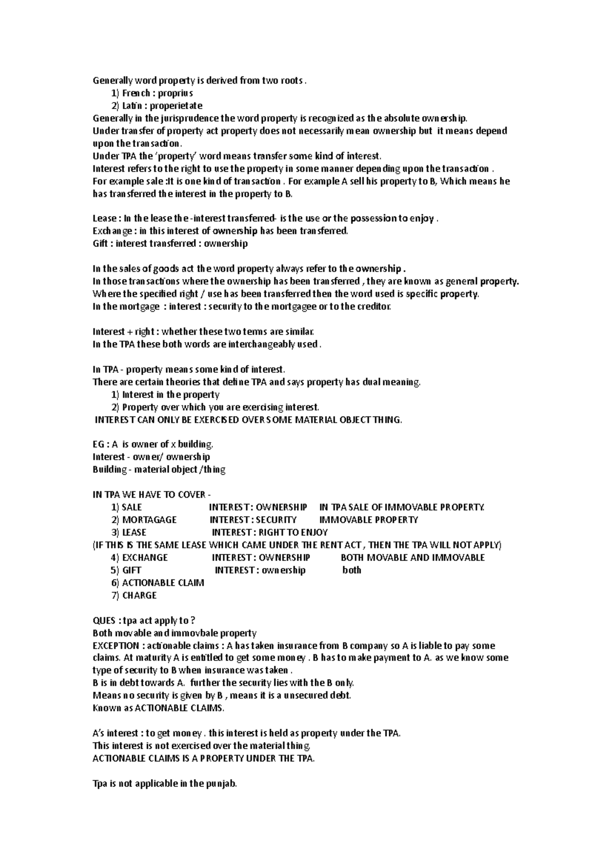 Tpa - ........... - Generally word property is derived from two roots ...