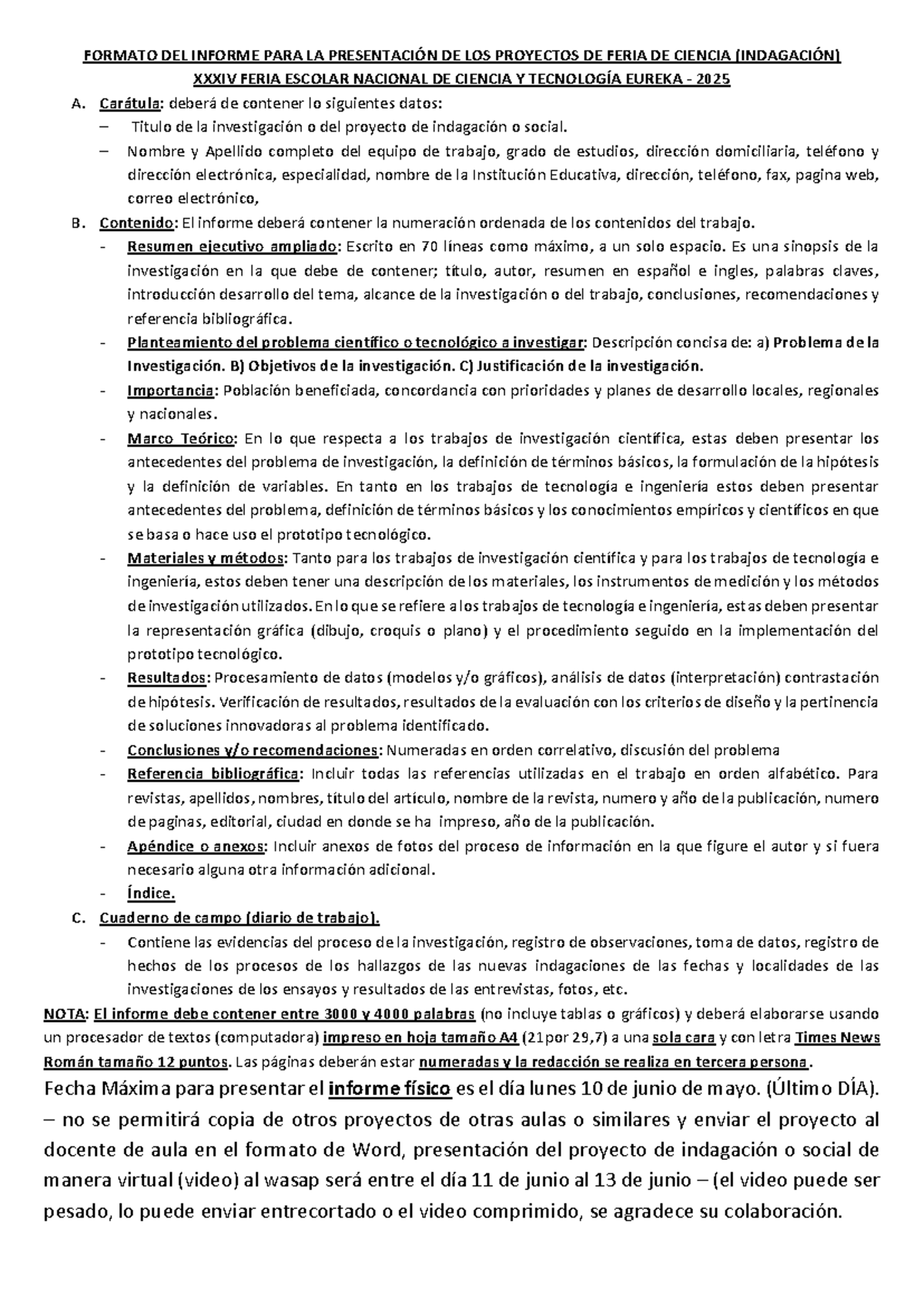 Informe de Proyectos de Feria de Ciencia 2025 - Formato y Requisitos ...