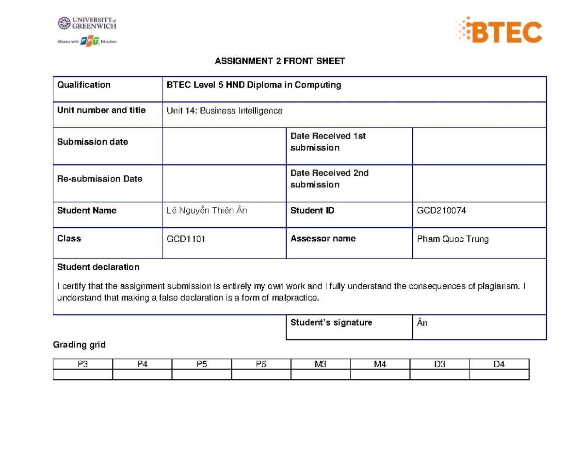 Unit 1: Programming Assignment 1 Front Sheet - BTEC Level 5 HND - Studocu