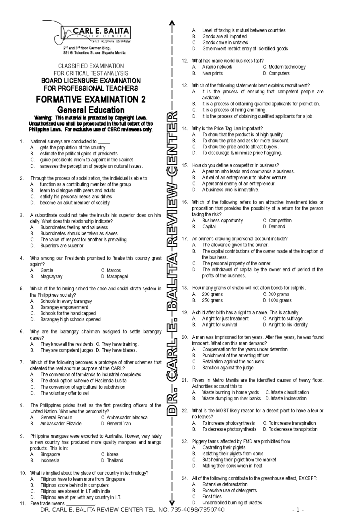 Formative Test for Prof Ed 2 (CBRC): Critical Analysis & Concepts - Studocu
