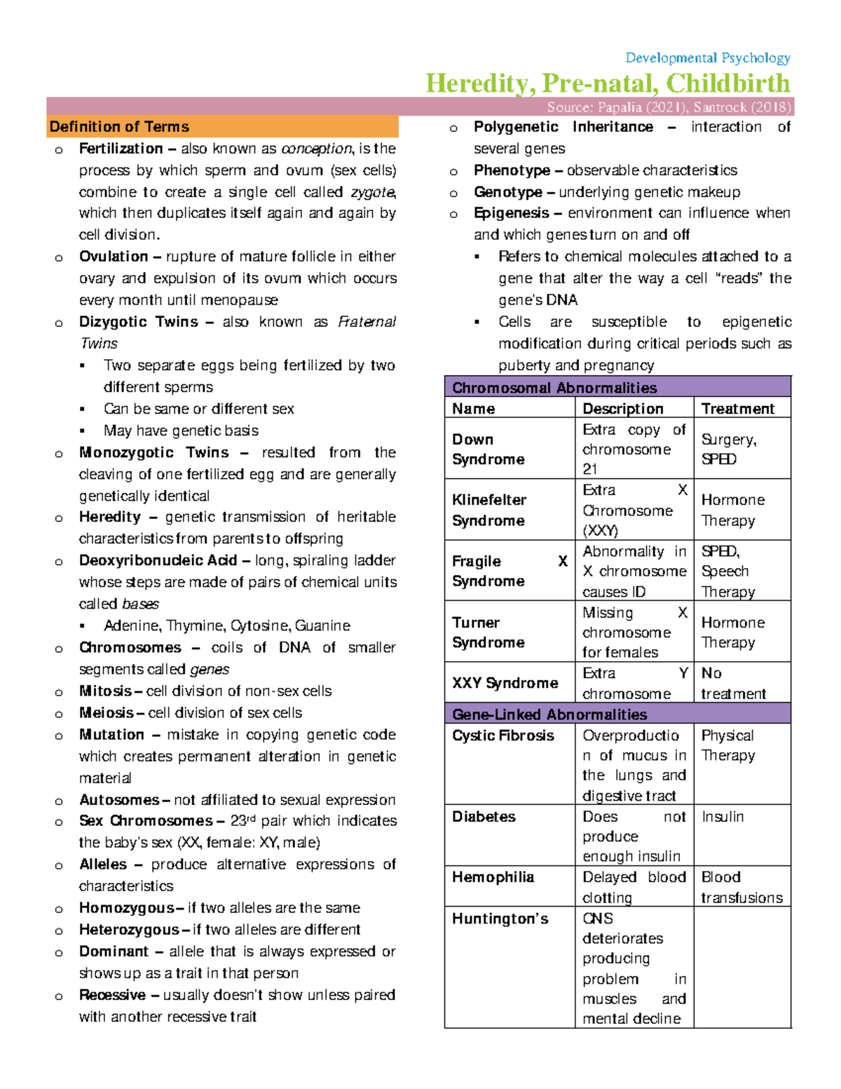 Devpsy - Heredity and Prenatal Development Reviewer - Studocu