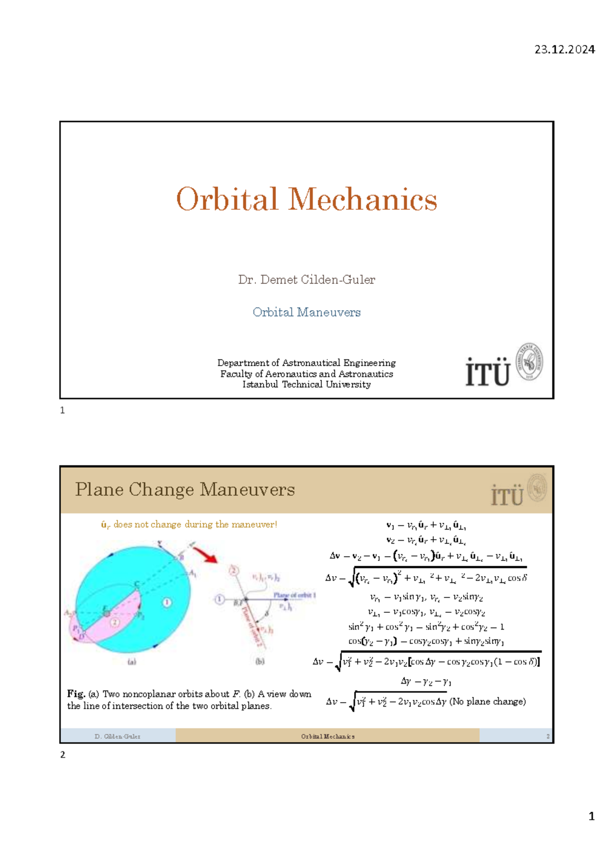 Orbital Mechanics Lecture Notes - 23.12.2024 - Studocu